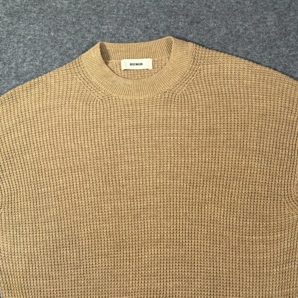 Buck Mason Womens Seafarer Cotton Rib Crew Neck Sweater Puff Sleeve Large Tan - Picture 3 of 12